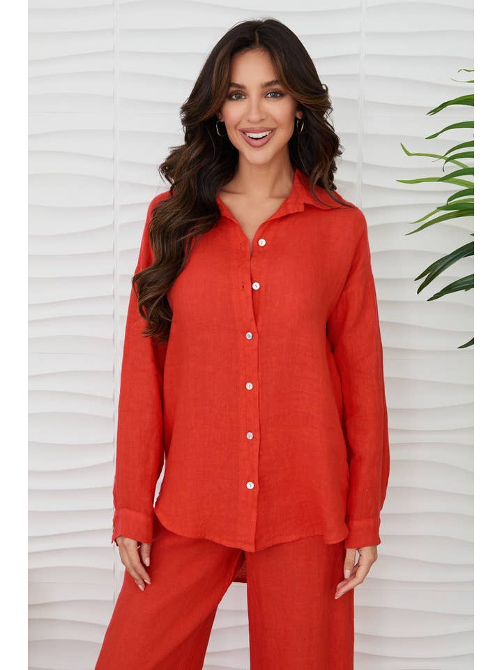 MILIO MILANO - Wholesale Button Down Shirt - Women's - LINEN LONG SLEEVE HI-LO BUTTON DOWN TOP (707015B-LONGSLV)