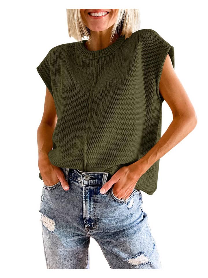 Sweetkama - Wholesale Sweater Vest - Women's - Knit Solid Color Sleeveless Round Neck Sweater Vest YL23001