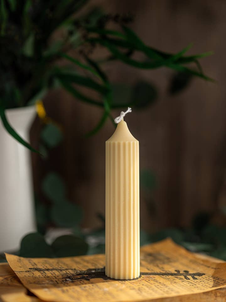 Ribbed Pillar Candle/ Geometric Candle/ Striped Candle for wholesale by MySunshineCandless