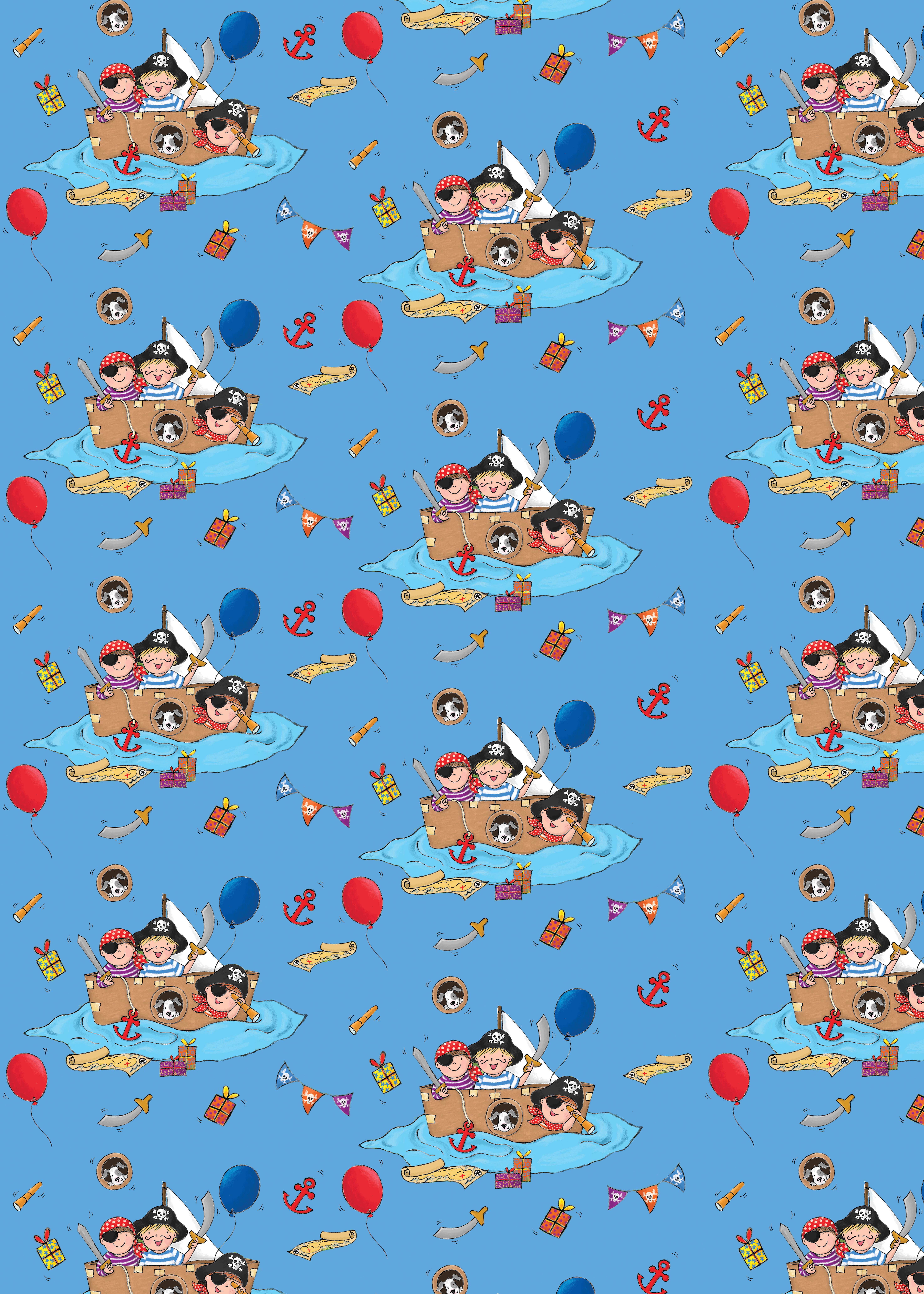 Twizler Ltd – Großhandel Geschenkpapier in Bögen – Piraten — Geschenkpapier für Kinder — Verpackt mit 2 Bögen und 2 Anhängern3