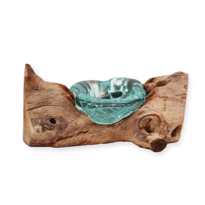 Ancient Wisdom - Wholesale Candle Holder - Molten Glass Candle Single Holder on Wood1