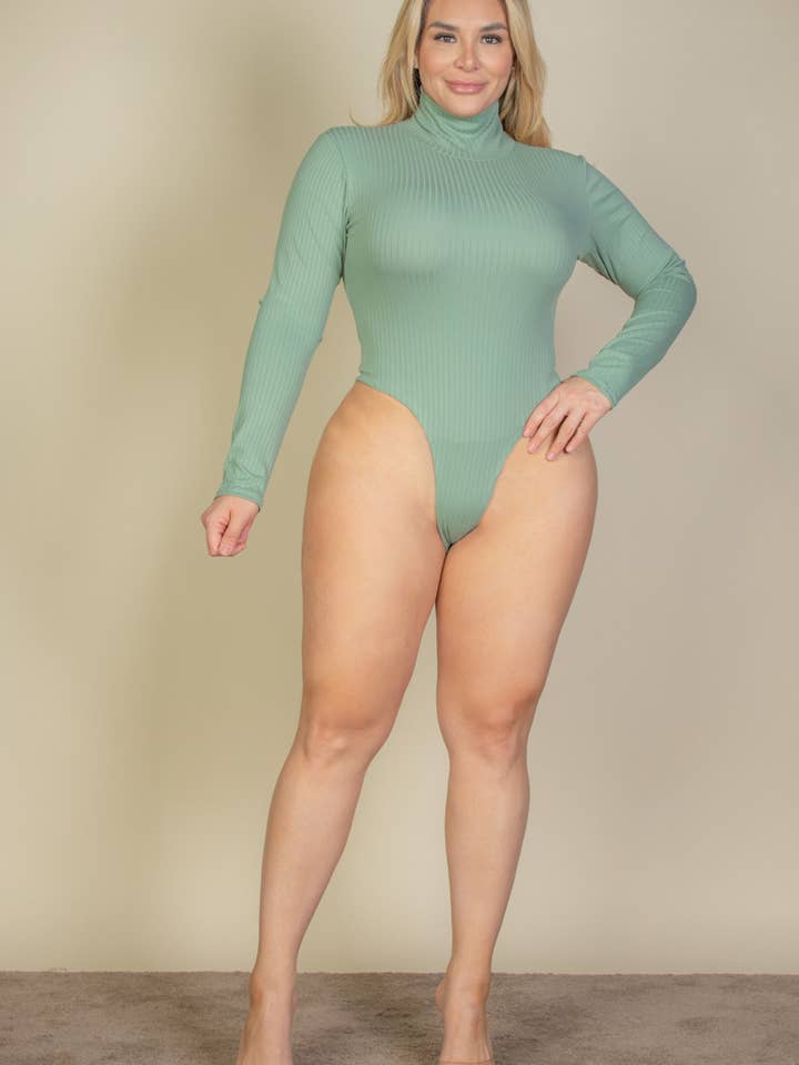 CAPELLA APPAREL - Wholesale Bodysuit - Women's - Plus Size Ribbed Turtle Neck Long Sleeve Bodysuit11