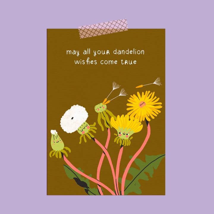 Dandelion Wishes Postcard / Botanical Illustration Cute for wholesale by Bloemkolie