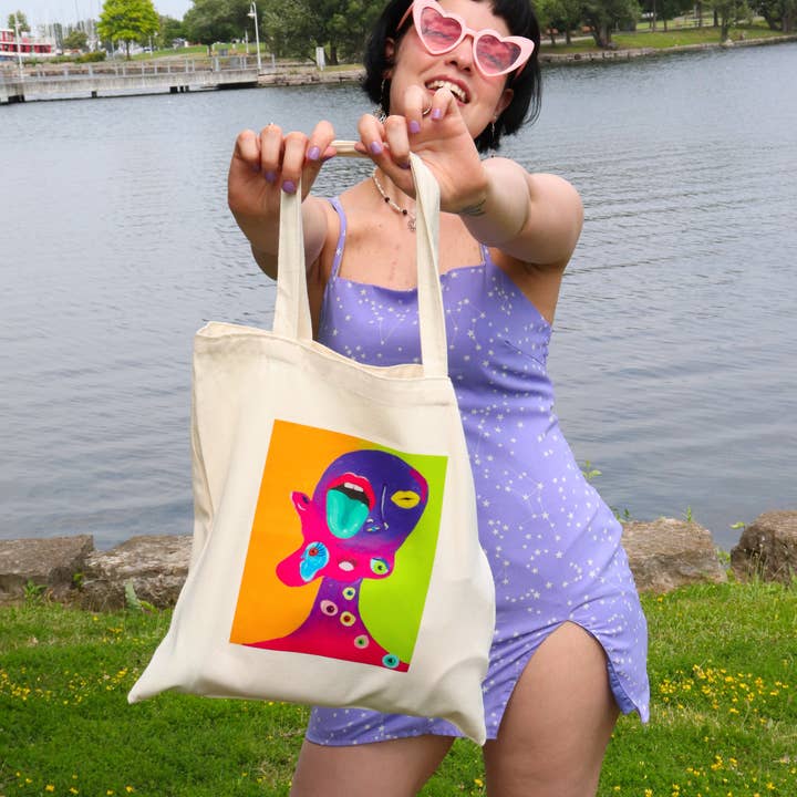 Sticker Hardly Know Her - Wholesale Tote Bag - Women's - Abstract Contemporary Face Tote Bag - Original Artwork2