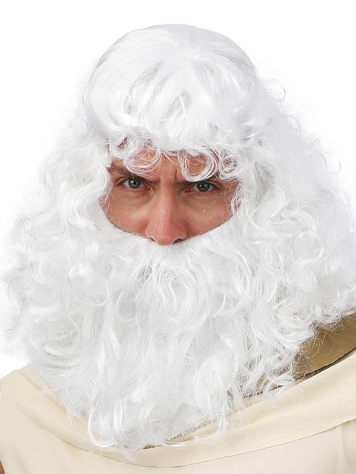 Perruque et barbe de dieu mythologique - blanc pour la vente par P'tit Clown