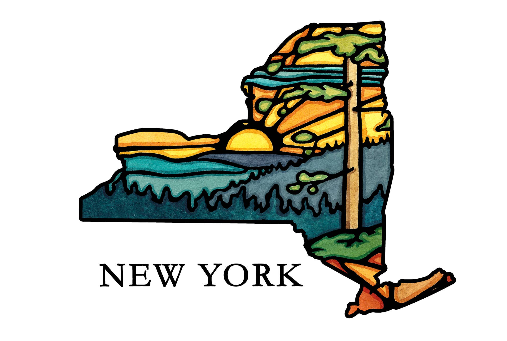 Sarah Angst Art - Wholesale Postcard - Custom Name Dropped State Postcards - Pack of 10016