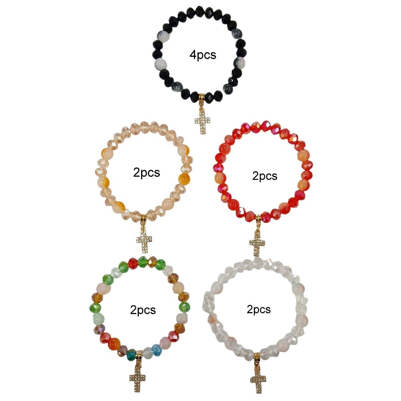 Diacly - Wholesale Prayer Beads Bracelet - 12pk Cross Medal Beads Stretch Bracelet1