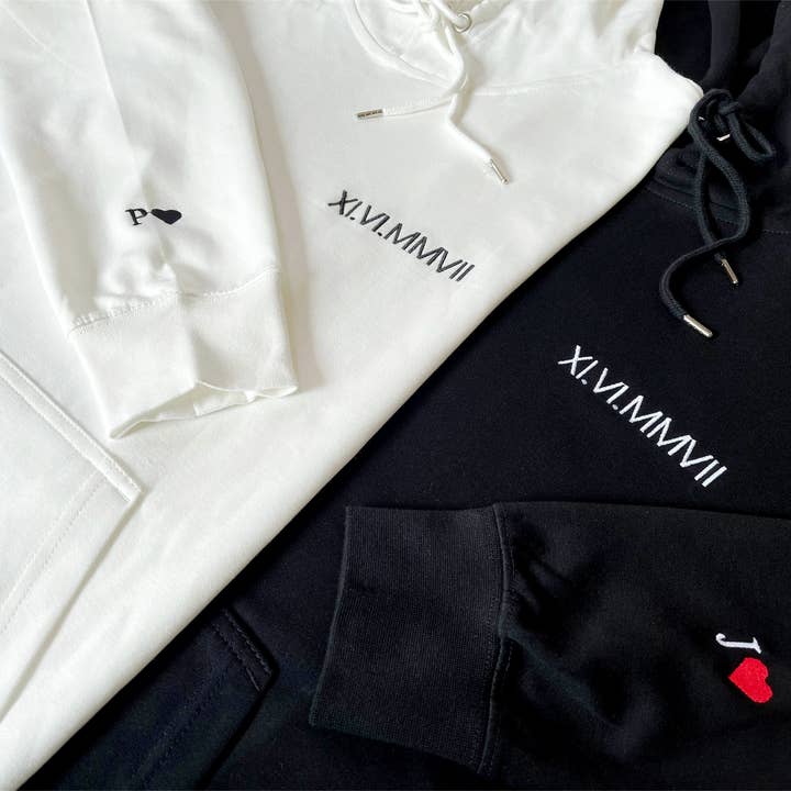 custom hoodies embroidery Date Roman Numerals Anniversary for wholesale by Oubaprint