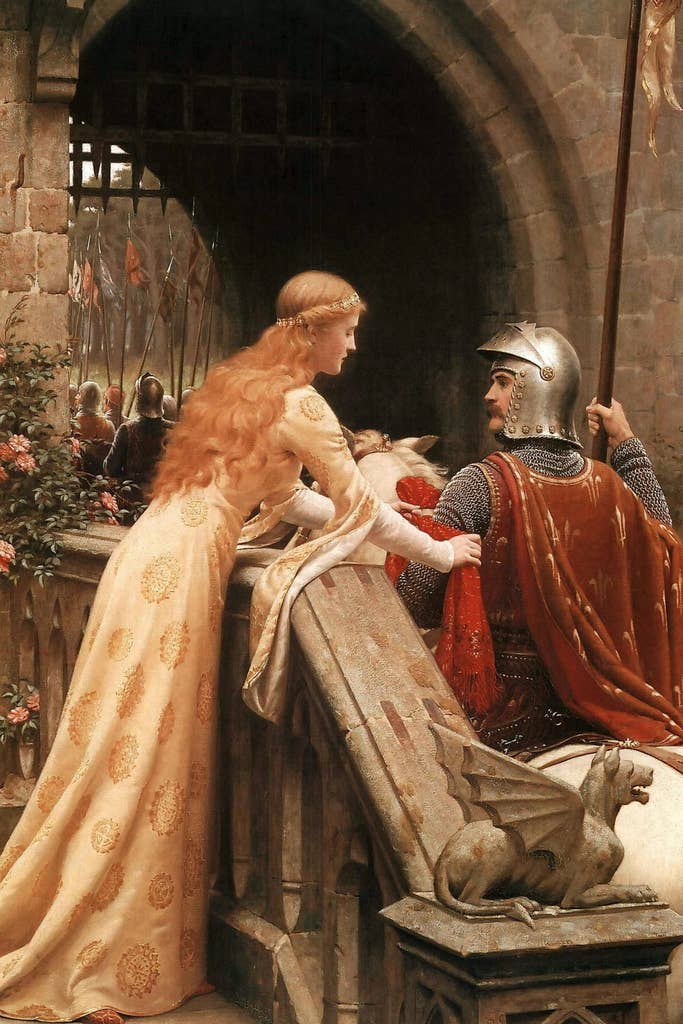 Multi Color Edmund Leighton God Speed 1900 Oil On Canvas Painting Knight War Poster  for wholesale on Faire0
