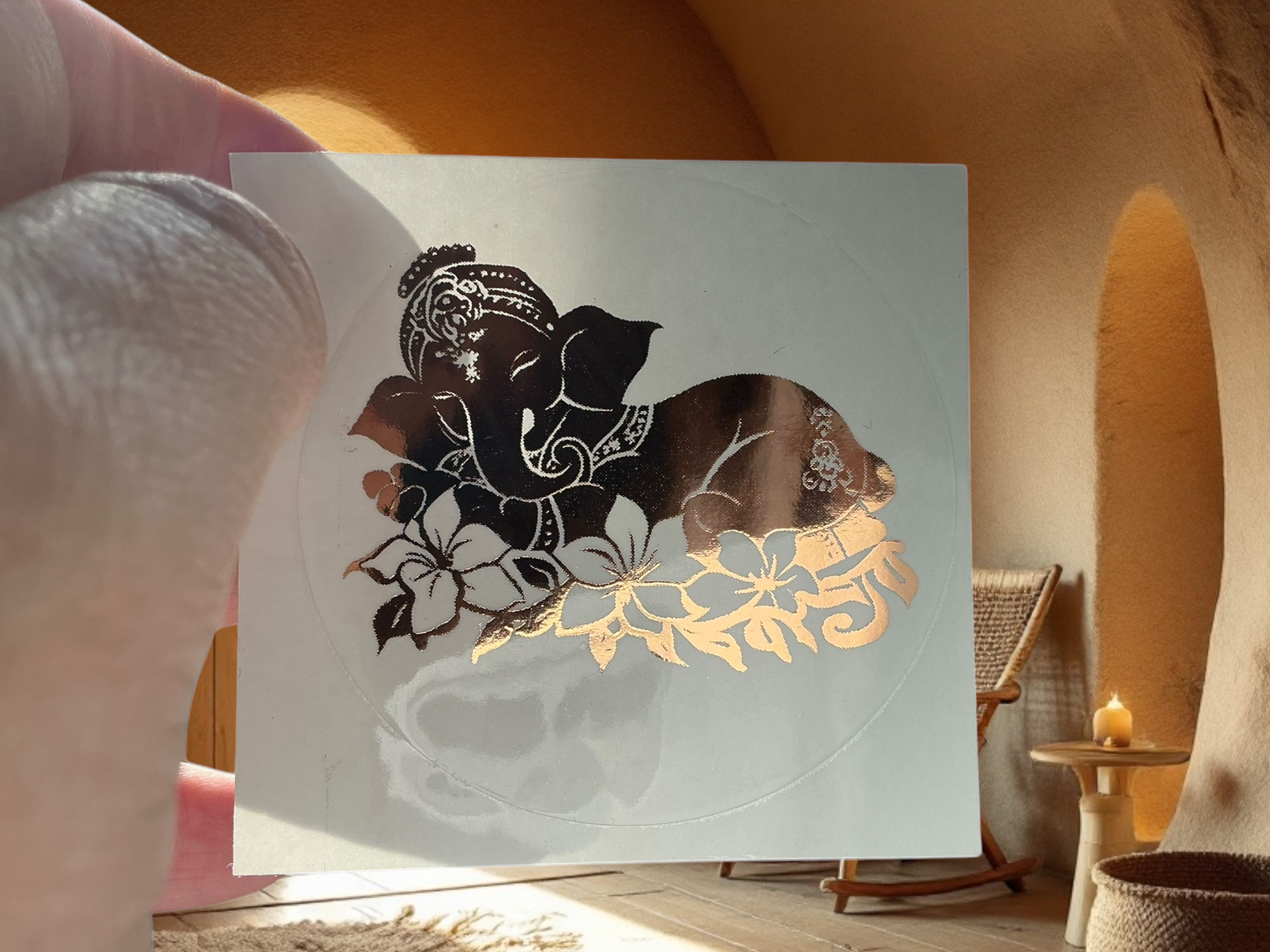 Spirit of Lemuria – wholesale Sticker – Ganesh Resting Foiled Sacred Geometry Sticker6