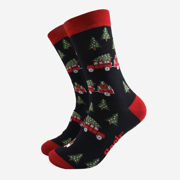 Sock Talk - Wholesale Socks – Men's - Men's Bamboo Socks - Black/Red, Christmas Tree Off Roader2