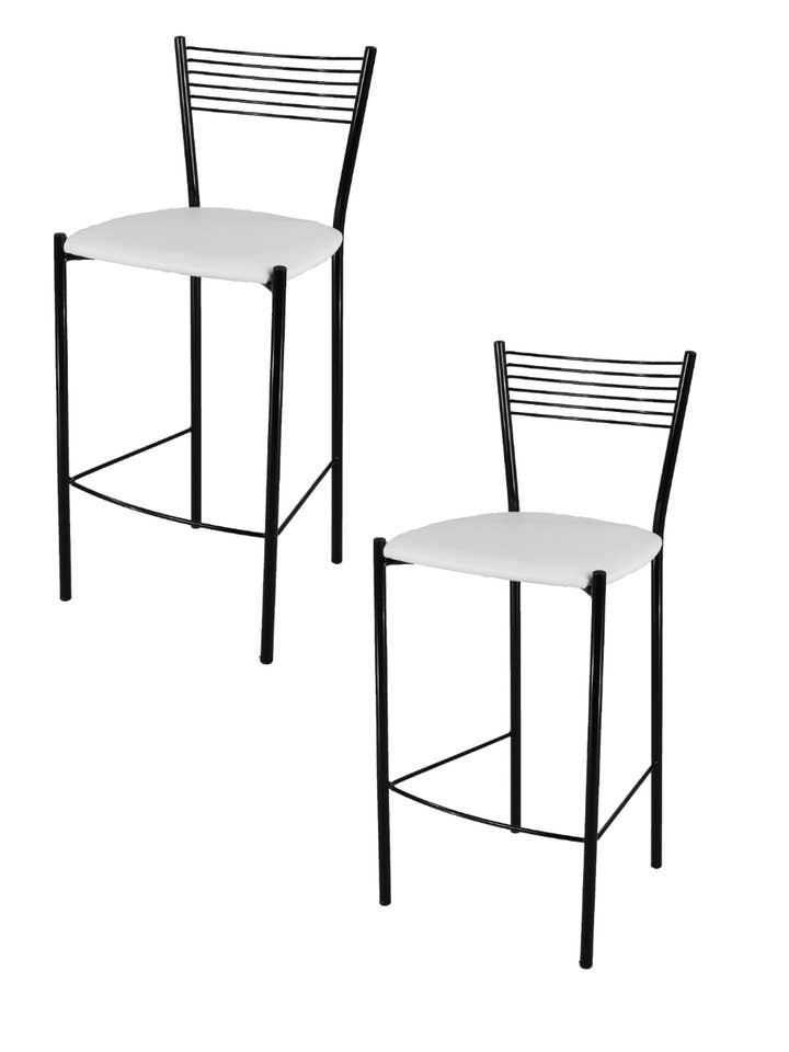 Taburetes altos Elegance negros con asiento en símil piel blanca para venta al por mayor de Tommychairs