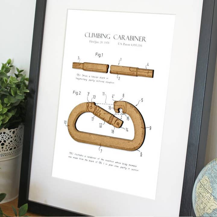 Simply Cut Art – wholesale Art print – Climbing Gifts, Carabiner Patent Art2