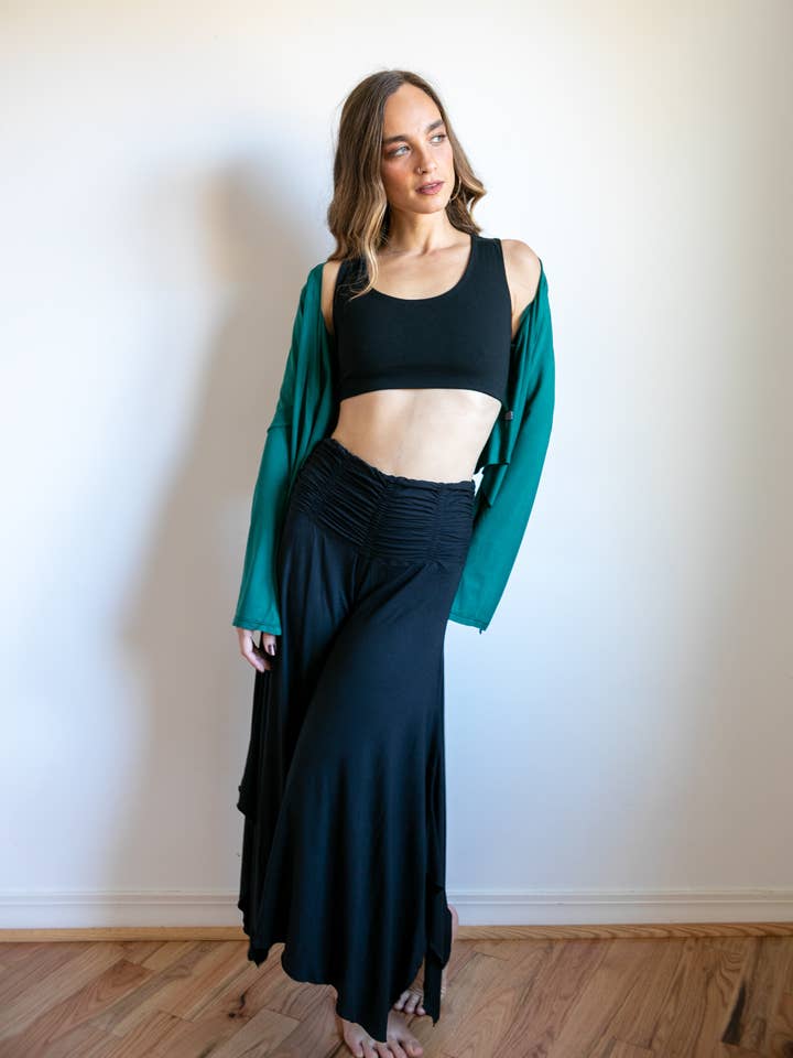 Paramita Designs - Wholesale Pants - Women's - Ruched Waistband Wide Leg Gaucho Pants