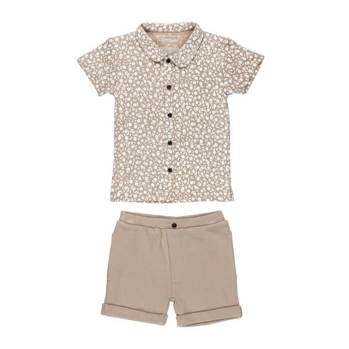 Oatmeal Ditsy Floral | Kids' Organic Shirt & Shorts Set for wholesale by L'ovedbaby