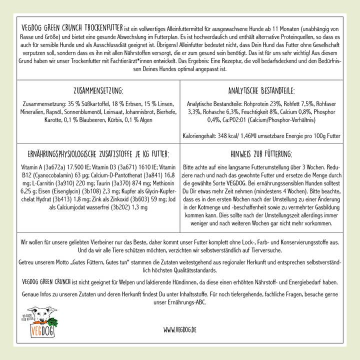 VEGDOG - Wholesale Pet Food - Dog - GREEN CRUNCH dry food