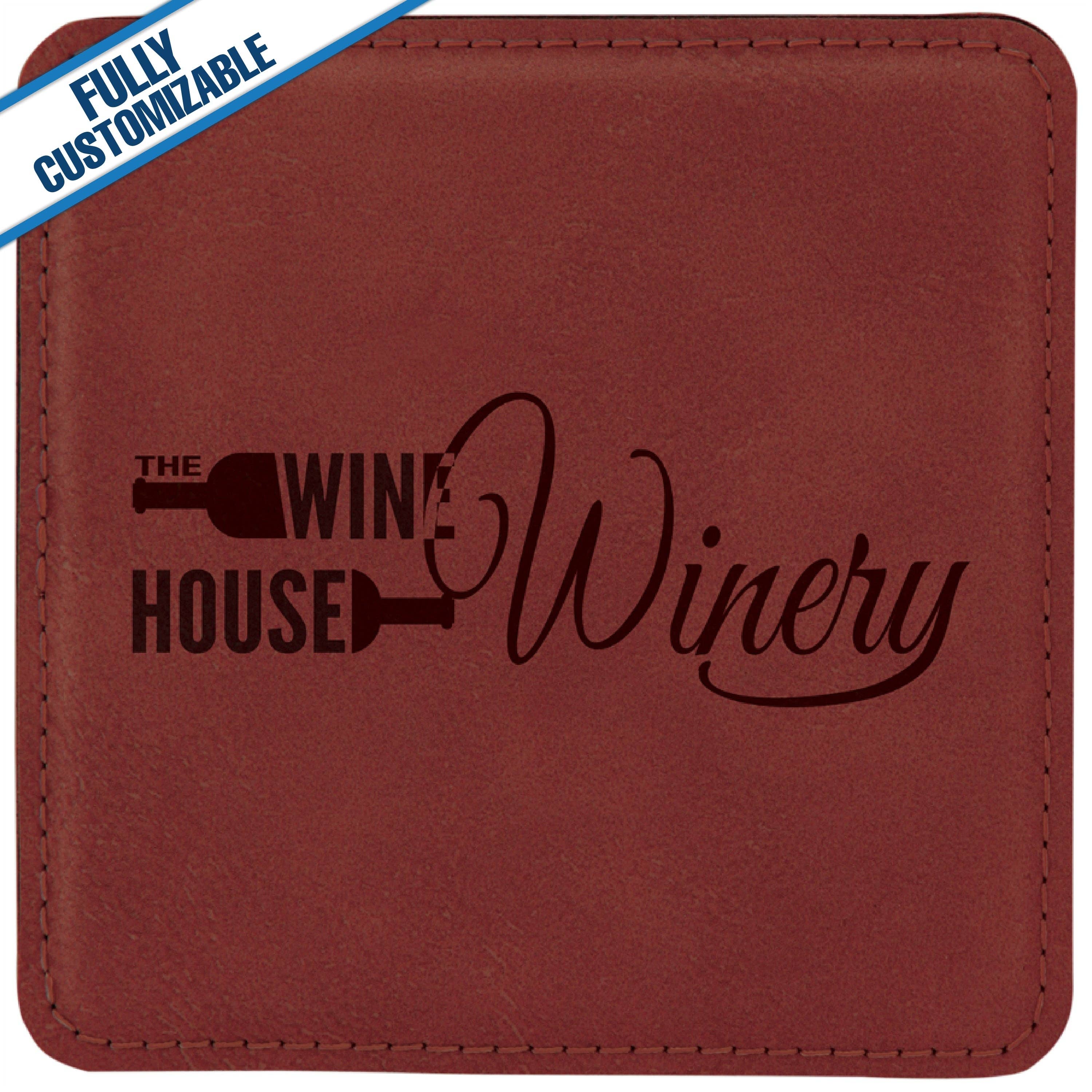 GiftWorksPlus - Wholesale Coasters - Engraved Leatherette Square Coasters - Fully Customizable5
