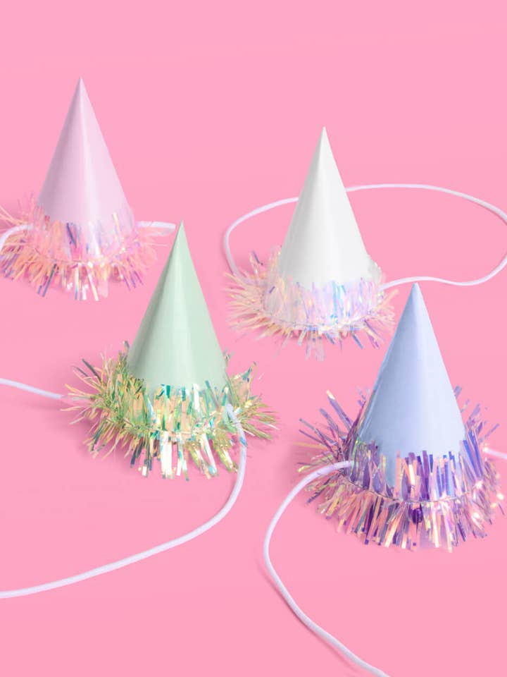 Mini Party Hat Set of 10 | Iridescent foil cute party decor for wholesale by xo, Fetti