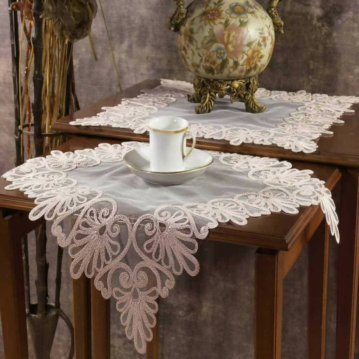Wear Sierra - Wholesale Dinner & Cloth Napkin - Angel Whisper Napkin Set, Lace & Tulle Napkin Set, Nightstand, Dresser or Mantle Decoration - 2pc Set
