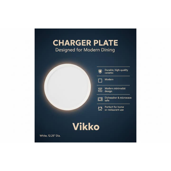 Kadra Kitchenware - Wholesale Charger Plate - Vikko - Charger Plate, White, 12.25"3