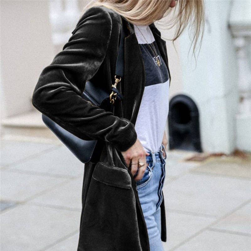 Plush Looks – wholesale Blazer - Dam – Enfärgad sammetskavaj2