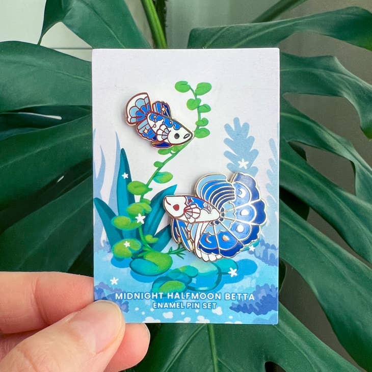 Thousand Skies - Wholesale Lapel Pin/Button - Enamel Pin - Midnight Halfmoon Betta Pin Set