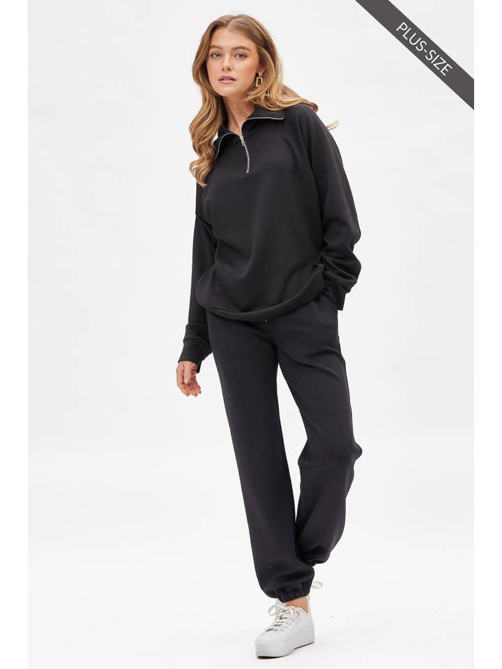 Dear Scarlett - Wholesale Lounge Sweatpants/Joggers - Women's - PLUS SIZE Quarter Zip Pullover + Jogger Modal Travel Set