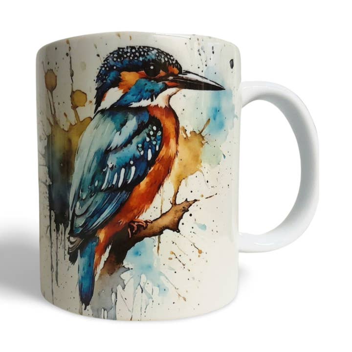 Kingfisher Coffee Mug, Water Colour Style (Design 4) for wholesale by Rockways Designs