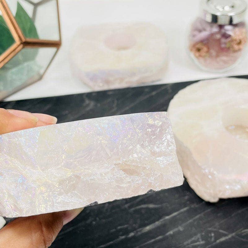 Rock Paradise – wholesale Ljushållare – Angel Aura Rose Quartz Kristall Ljusstake7