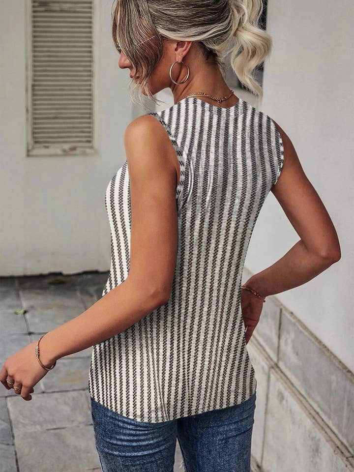 Gray Striped Cutout Twist Front Tank Top for wholesale on Faire