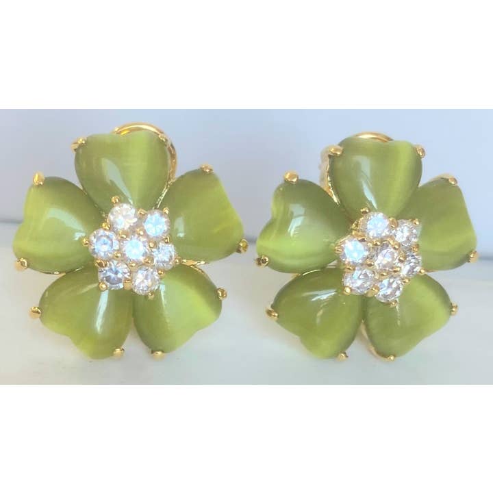 Zirconite Cat's Eye Heart Flower Earrings. 626E20011 for wholesale by Diamond Veneer Travel Jewelry