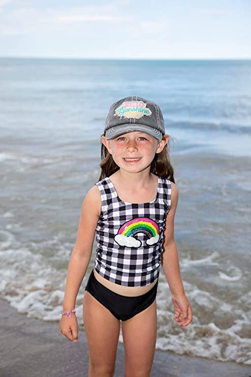 Funky Junque - Venta al por mayor Gorras de béisbol - Niños - Sombrero vintage con estampado Hello Sunshine (negro)1