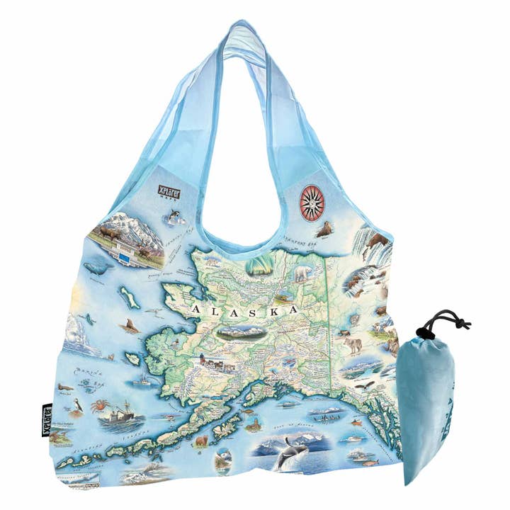 Alaska State Map Pouch Tote Bags – Reusable & Packable Totes for wholesale by XPLORER MAPS