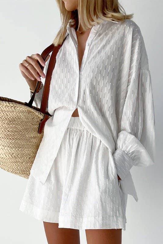 Miss Sparkling – wholesale Set med topp och shorts – Dam – Set med två delar: shorts och långärmad blus med knappar0