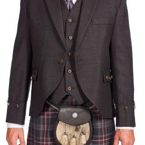 Tweed Argyle jacka med 5 knappar - Charcoal - Instock för wholesale av The Scotland Kilt Company