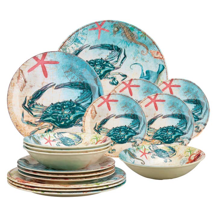 16-Piece Sealife Crab Dinnerware Set for wholesale by Supreme Housewares
