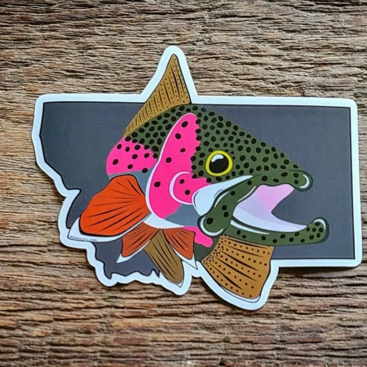 Rainbow Trout on Montana Sticker for wholesale by creeknuts.com