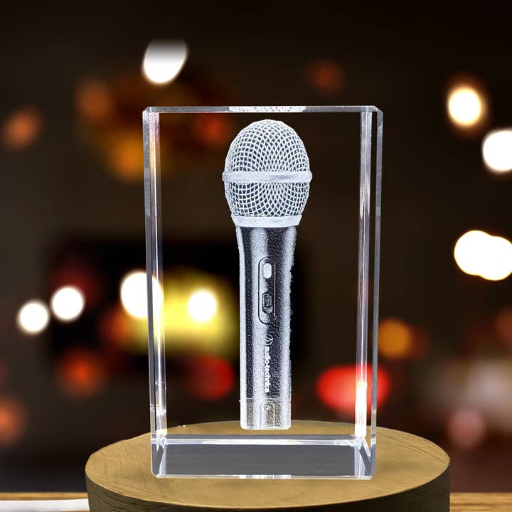 AB Crystal Collection - Wholesale Decorative Tabletop Object - Recognition Crystal Tribute Microphone - Audio Faceted2