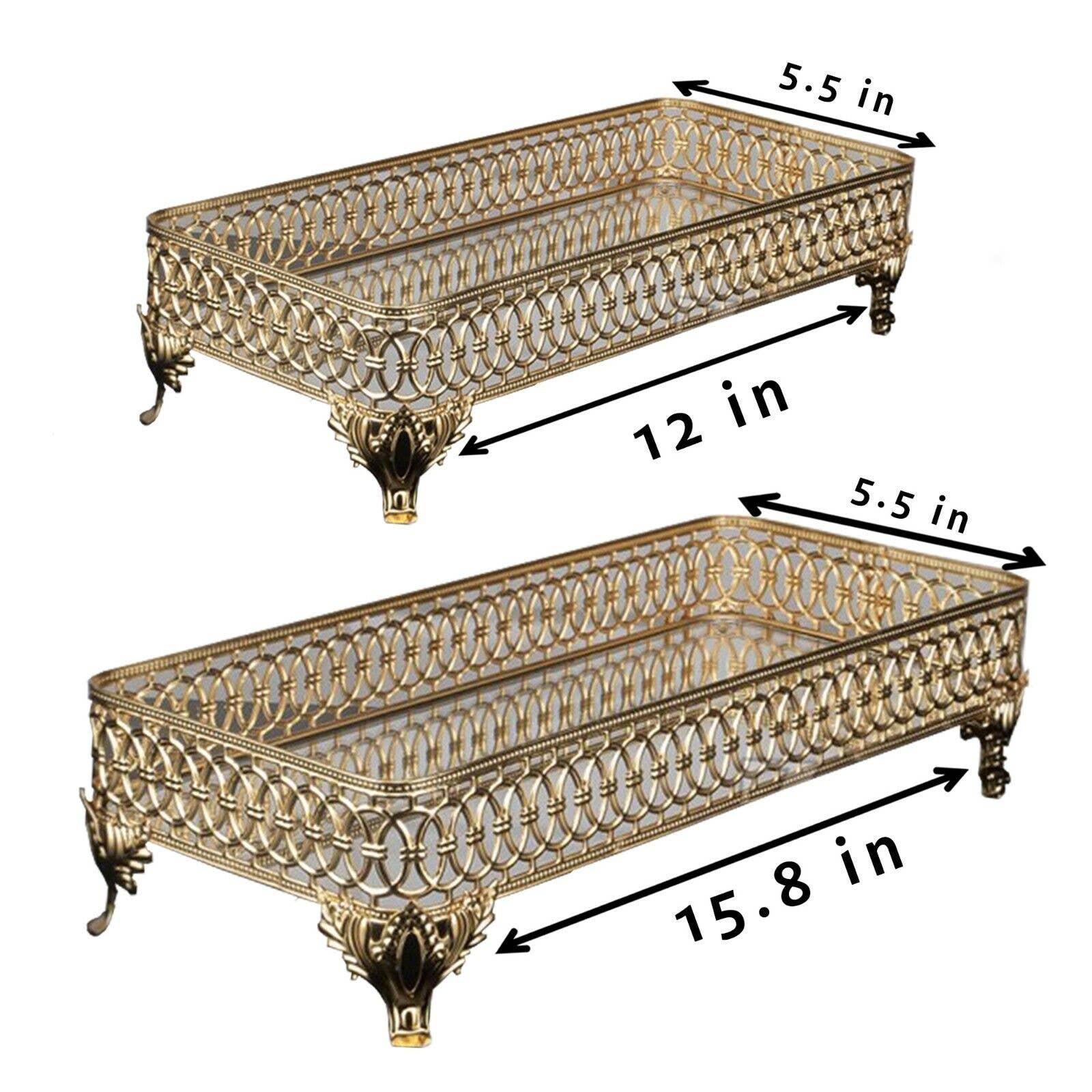 Hakan - Wholesale Decorative Tray - Rectangle Mirror Gold Perfume Holder Organizer6