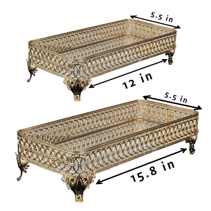Hakan - Wholesale Decorative Tray - Rectangle Mirror Gold Perfume Holder Organizer6