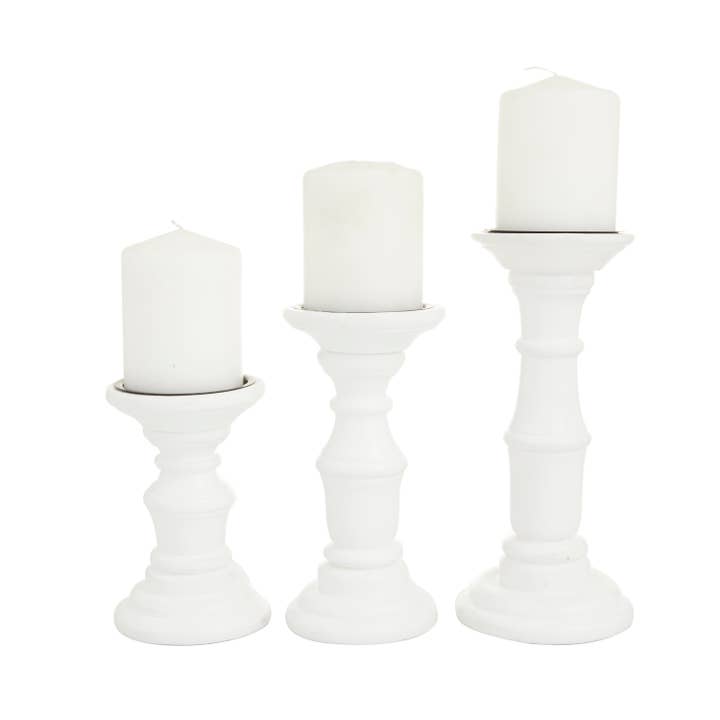 UMA Home Decor - Wholesale Candle Holder - Traditional White Mango Wood Candle Holder Set