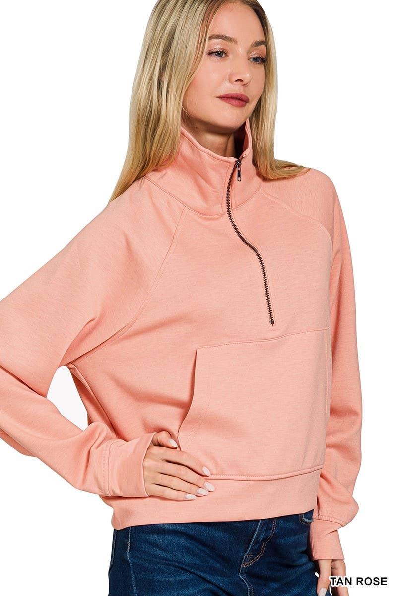 Vanilla Monkey - Wholesale Sweatshirt - Women's - Scuba Half Zip Pullover With Kangaroo Pocket4