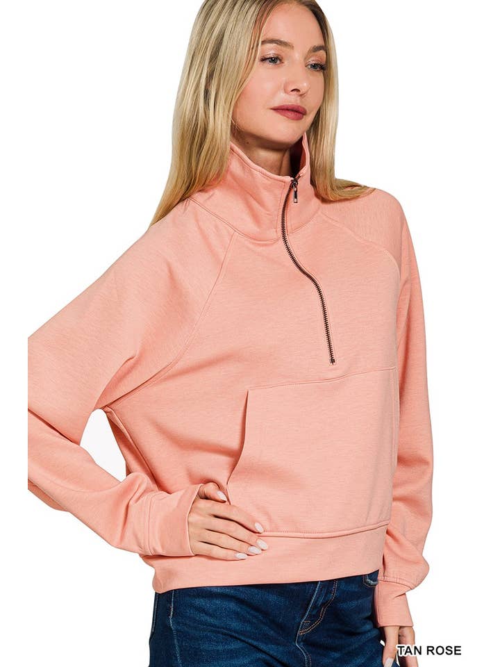 Vanilla Monkey - Wholesale Sweatshirt - Women's - Scuba Half Zip Pullover With Kangaroo Pocket4