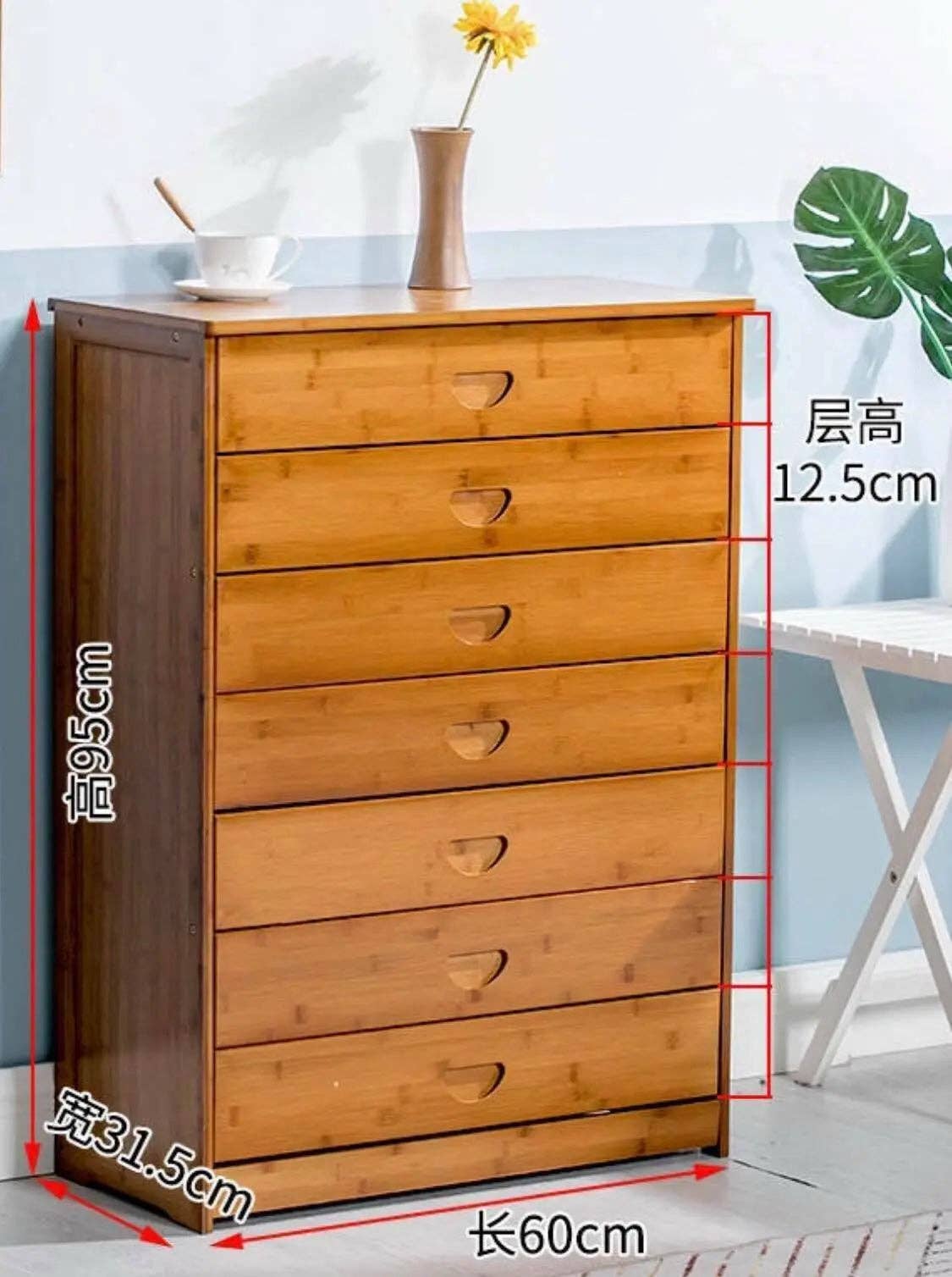 everythingbamboo - Vente Armoire - Commode moderne en bambou massif avec tiroirs pour chambre, choix élégant de rangement10