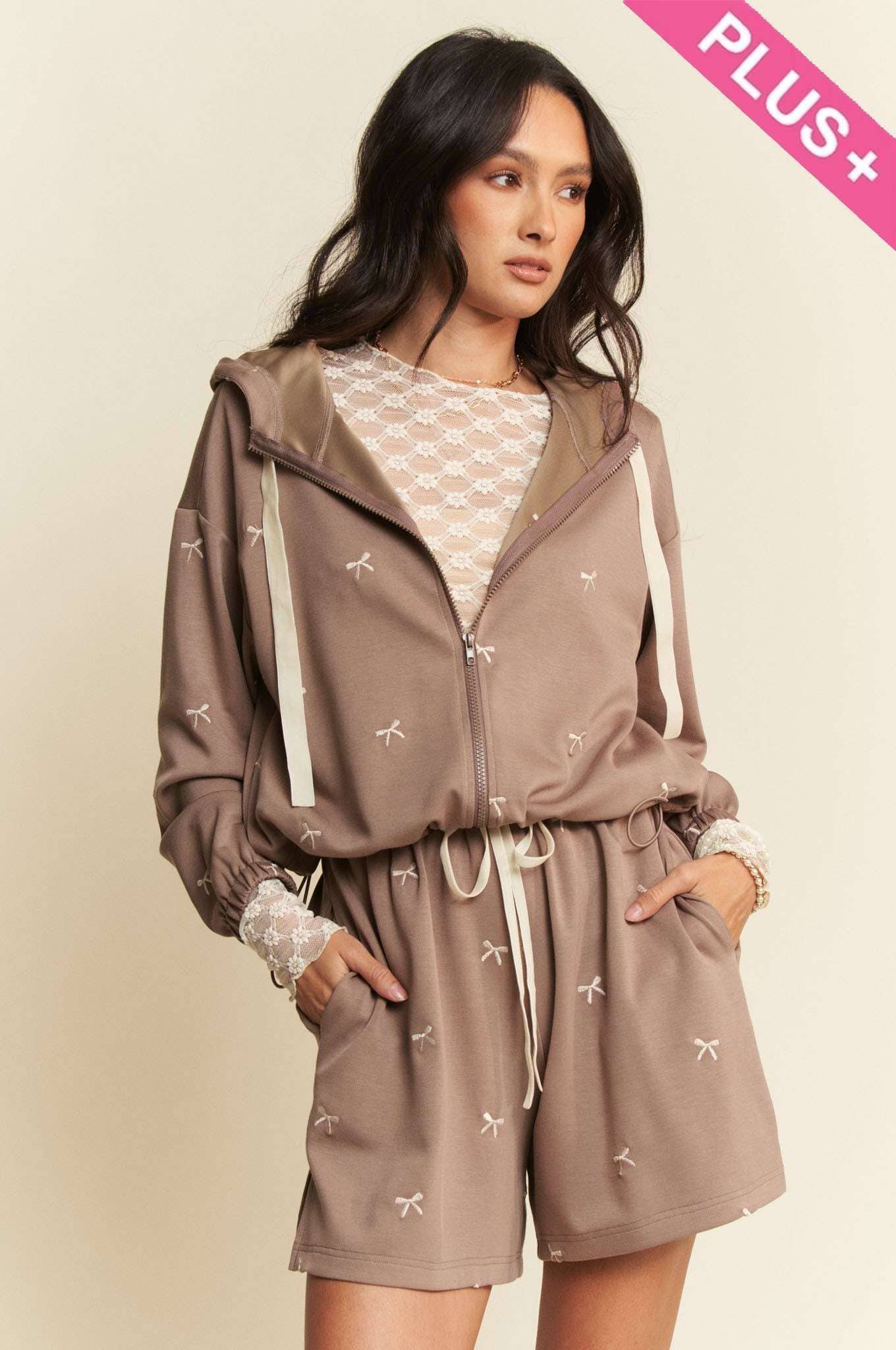 Davi & Dani - Wholesale Hoodie - Women's - PLUS  RIBBON EMBROIDERY ZIP UP HOODIE JACKET12