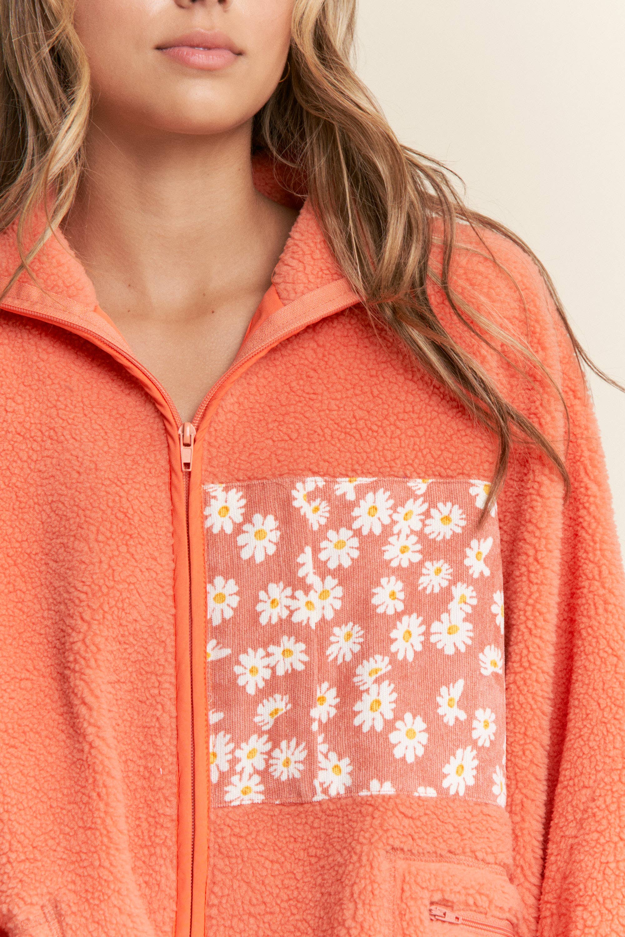 J.NNA – wholesale Jacka - Dam – Teddy Sherpa Blommig Jacka med Dragkedja S-L / 1X-3X4