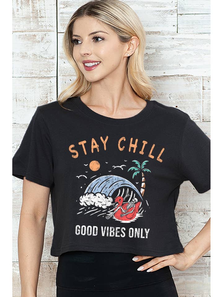 STAY CHILL VIBES CROP TEE for wholesale by 2&moon