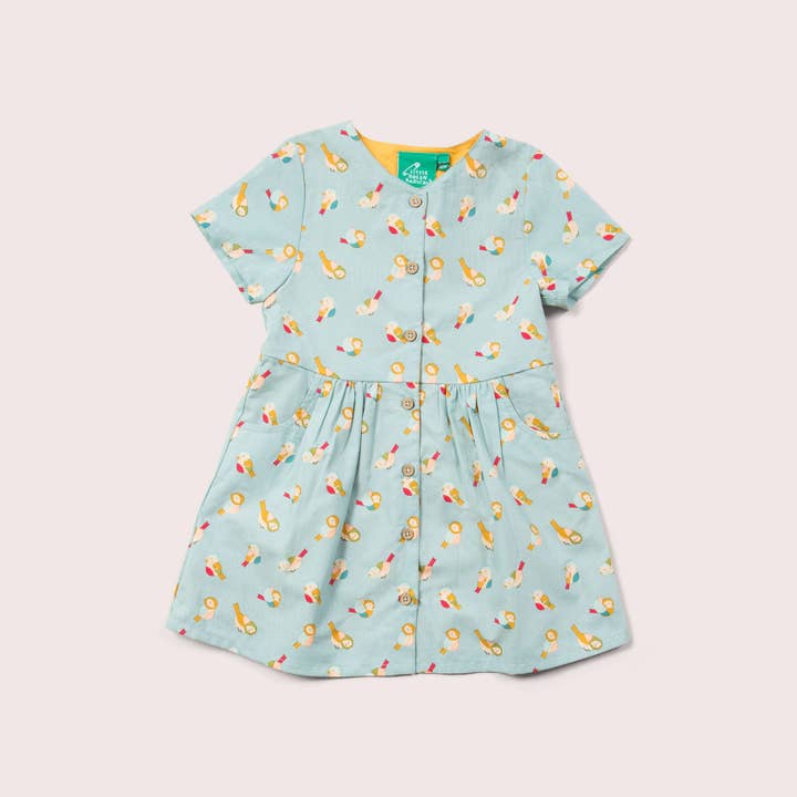 Rainbow Birds Button Through Shot Sleeve Dress for wholesale by Little Green Radicals