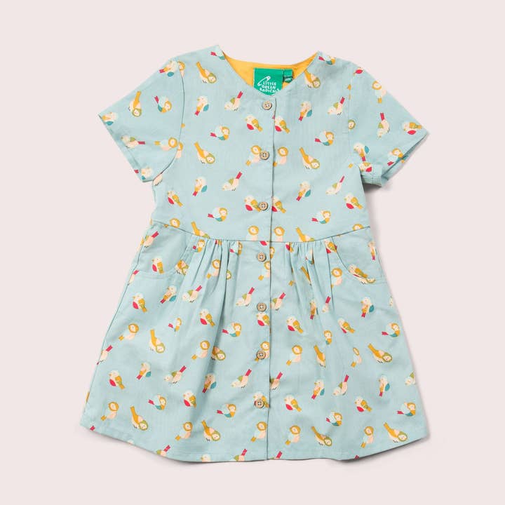 Robe boutonnée à manches courtes Rainbow Birds pour la vente par Little Green Radicals