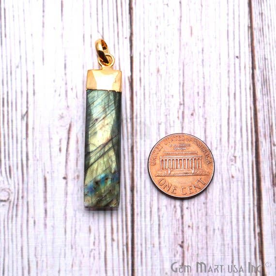 GemMartUSA - Wholesale Pendant/Charm Necklace - Labradorite Gold Plated Rectangle Gemstone Bracelet Charms2